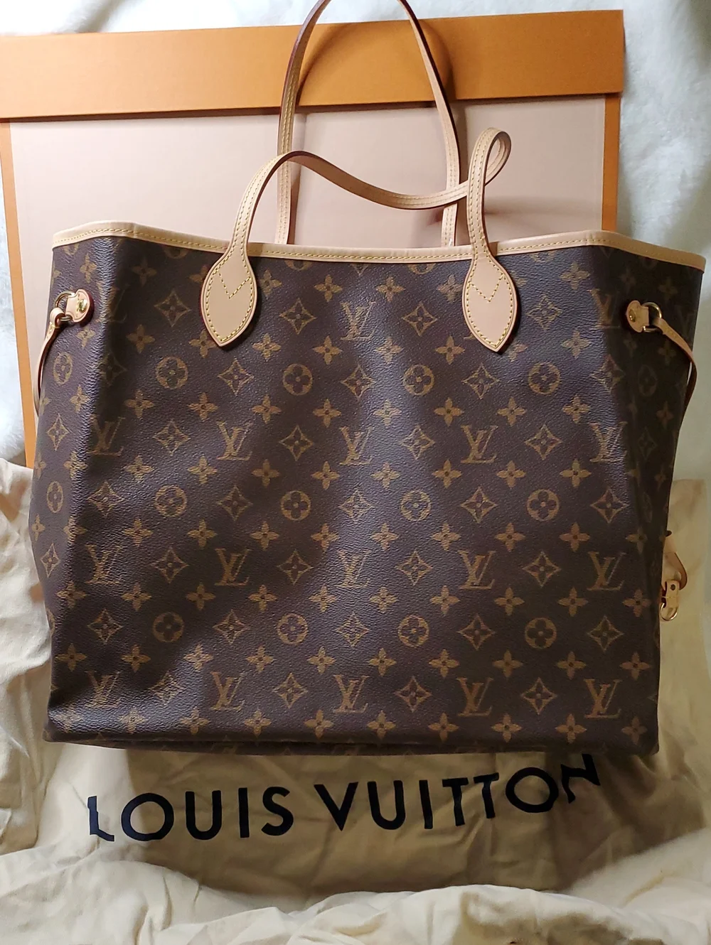 Louis Vuitton Monogram Canvas Tote in Brown and Beige Hot Pink Interior